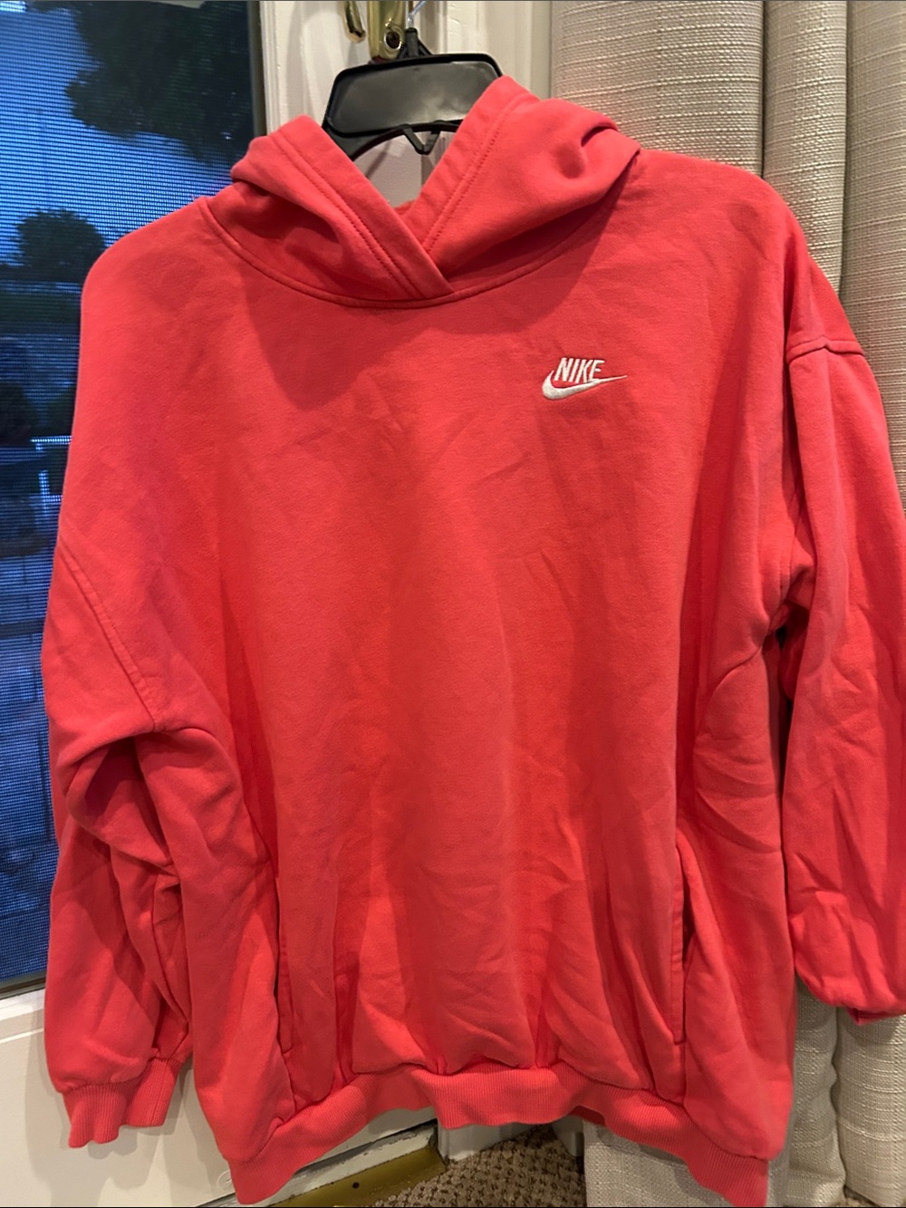 Nike Coral-Red Pullover Hoodie with White Embroidered Logo